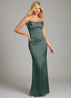 Azazie Sorrel Bridesmaid Dresses Sea Moss Mermaid Strapless Stretch Satin Convertible Dress image6
