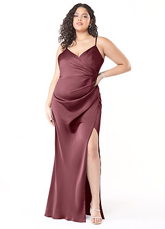 Azazie Maci Brautjungfernkleider A-Linie V-Hals Gefaltet Stretch-Satin Kleid Wüstenrose image6