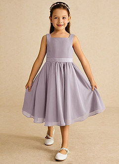 Azazie Ari Blumenmädchenkleider A-Linie ärmellos Chiffon Kleid Dämmerung image2