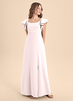 Azazie Bondi Junior Blushing Pink A-Line Side Slit Stretch Crepe Dress image4