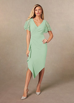 Azazie Eloise Mother of the Bride Dresses Dusty Sage Sheath Pleated Stretch Crepe Dress image1