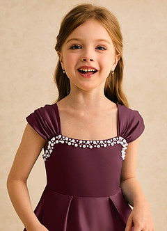 Azazie Yosemite Blumenmädchenkleider Ballkleid Herzausschnitt Matte Satin Kleid Cabernetrot image7