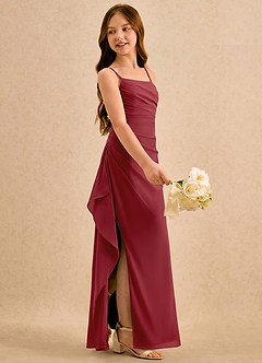 Azazie Cannoli Girls Formal Flower Girl Dresses Pomegranate A-Line Pleated Chiffon Dress image4