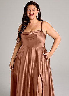 Azazie Elle Suknie dla druhen Linia A z kieszeniami Metaliczny satynowy Do ziemi Sukienka image12