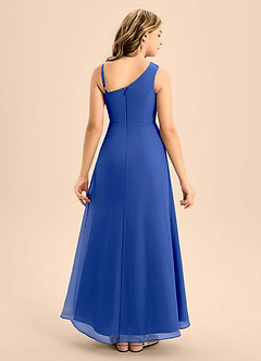 Azazie Brooke Junior Vestido de Azul Real de Gasa de Corte en A con Corte Lateral image2