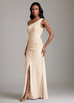 Azazie Madelyn Bridesmaid Dresses White Alabaster Mermaid One Shoulder Chiffon Convertible Dress image5