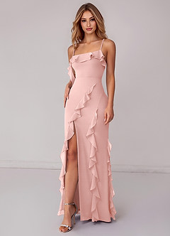 Azazie Malia Bridesmaid Dresses Powder Pink Sheath Ruched Chiffon Dress image6
