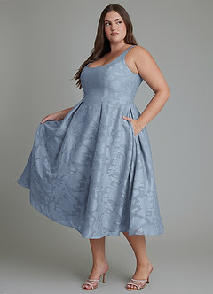 Azazie Amalie Brautjungfernkleider A-Linie Plissee Blumen-Burnout Kleid Staubblau image10