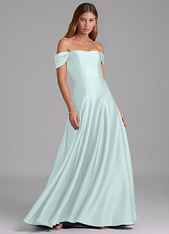 Azazie Seriana Suknie dla druhen Linia A Zza ramienia Satyna elastyczna Do ziemi Sukienka image4