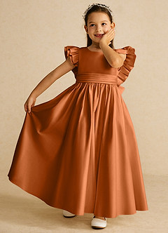Azazie Piglette Flower Girl Dresses Copper A-Line Bow Matte Satin Dress image6
