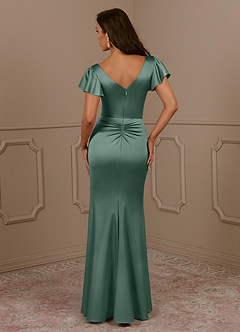 Azazie Roya Mother of the Bride Dresses Eucalyptus Mermaid V-Neck Pleated Stretch Satin Dress image4