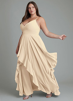 Azazie Zaina Bridesmaid Dresses Champagne A-Line Chiffon Dress image4