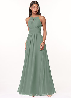Azazie Bonnie Bridesmaid Dresses Silver Sage A-Line Keyhole Ruched Chiffon Dress image1