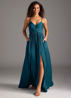 Azazie Alia Brautjungfernkleider A-Linie Plissee Stretch-Satin Kleid Tintenblau image5
