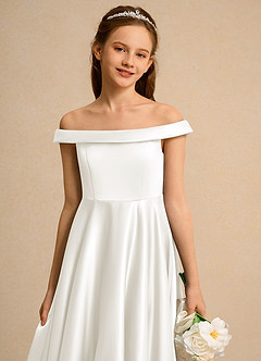 Azazie Teeny Junior Formal Jurken voor bloemenmeisjes A-Lijn Jurk van Mat Satijn Geplooid Ivoor image7