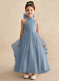 Azazie Bev Flower Girl Dresses Dusty Blue A-Line Convertible Tulle Dress image3