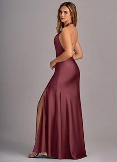 Azazie Lorena Vestidos de damas de honor Vestido de Merlot de Satén Elástico de Corte Sirena con Plisado image5