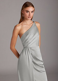 Azazie Mika Bridesmaid Dresses Silver Sheath One Shoulder Stretch Satin Dress image7