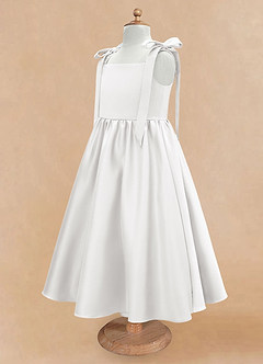 Azazie Chelsie vestidos de niña de las flores Vestido de Blanco de Satin Mate de Corte en A con Lazo image7