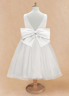 Azazie Seline Flower Girl Dresses Ivory White A-Line Bow Tulle Dress image7