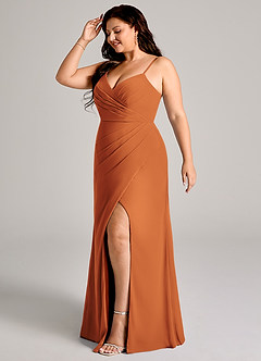 Azazie Maci At-home Try On Dresses Black Sheath Pleated Chiffon Dress image10