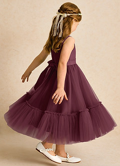 Azazie Miracle Robe Demoiselle D'honneur Fillette Robe Trapèze en Mat Satiné Arc Cabernet image5