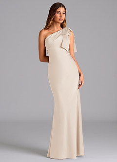 Azazie Yuanna Bridesmaid Dresses White Alabaster Mermaid One Shoulder Stretch Satin Dress image5