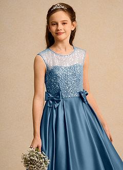 Azazie Candy Girl vestidos de niña de las flores Vestido de Bermudas de Satin Mate de Princesa con Lazo image2