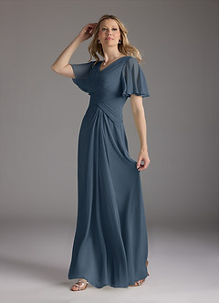 Azazie Morning Glory Mother of the Bride Dresses Neptune A-Line V-Neck Ruched Chiffon Dress image4