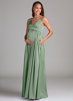 Azazie Emree Abiti da damigella d'onore premaman Abito A-Line Con Tasche Raso Elasticizzato Floor-Length image3