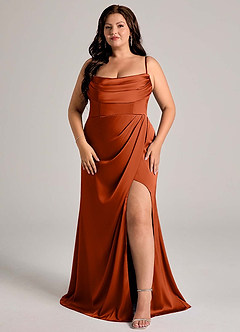 Azazie Johana Bridesmaid Dresses Paprika Mermaid Off the Shoulder Stretch Satin Convertible Dress image15