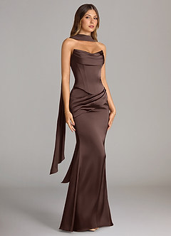 Azazie Sorrel Robes de demoiselle d'honneur Robe Sirène Convertible en Satin extensible Sans bretelles Ganache image3