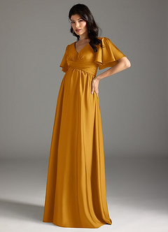 Azazie Verna Robes de demoiselle d'honneur de maternité Robe Trapèze Rayé Longueur ras du sol Satin extensible image4