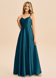 Azazie Rumi Junior Linia A Pofałdowany Satyna elastyczna Długość podłogi Młodsza druhna Sukienka image3