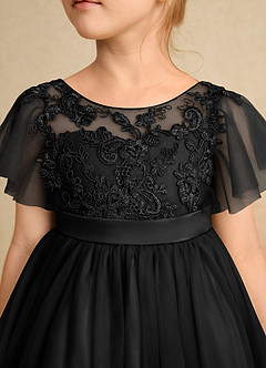 Azazie Queenie Flower Girl Dresses Black A-Line Lace Dress image4