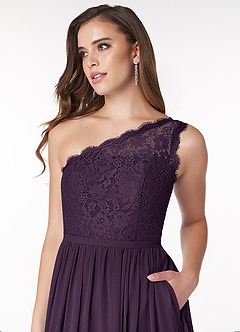Azazie Demi Bridesmaid Dresses Plum A-Line One Shoulder Chiffon Dress image5