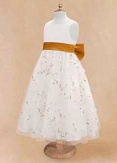 Azazie Pollie Flower Girl Dresses Ivory Butterscotch A-Line Bow Tulle Dress image13