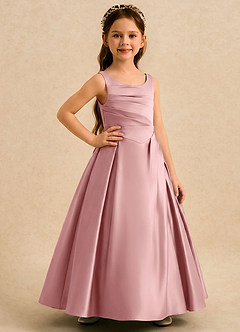 Azazie Audrey Flower Girl Dresses Dusty Rose A-Line Pleated Matte Satin Dress image4