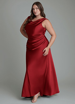 Azazie Kieryn Bridesmaid Dresses Scarlet Mermaid Pleated Stretch Satin Dress image11