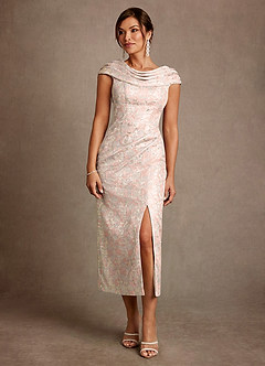 Azazie Alpine Klänningar till brudens mor Klä A-Line i Blommig Jacquard Plisserad Dammig Ros image3