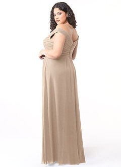 Azazie Audrianna Jurken voor bruidsmeisjes Converteerbaar Jurk van Chiffon met A-Lijn Off-the-shoulder verzameld Taupe image10