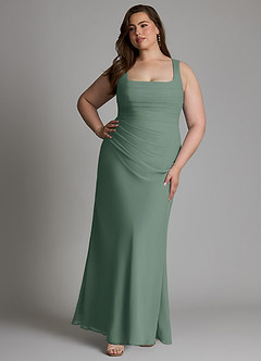 Azazie Agustina Brautjungfernkleider Meerjungfrau-Linie Korsett Chiffon Kleid Eukalyptus image10