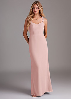 Azazie Denice Bridesmaid Dresses Powder Pink Sheath Pleated Chiffon Dress image1