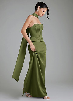 Azazie River Bridesmaid Dresses Olive Sheath Corset Stretch Satin Convertible Dress image13