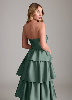 Azazie Faye Bridesmaid Dresses Sea Moss A-Line Ruched Stretch Satin Dress image6