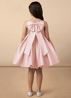 Azazie Bo Peep Flower Girl Dresses Blushing Pink A-Line Bow Matte Satin Dress image4