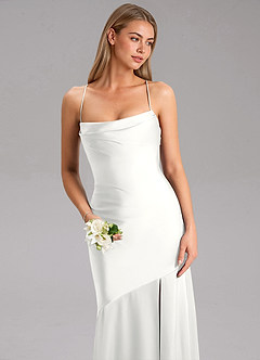 Azazie Grata Bridesmaid Dresses White Mermaid Side Slit Stretch Satin Dress image6