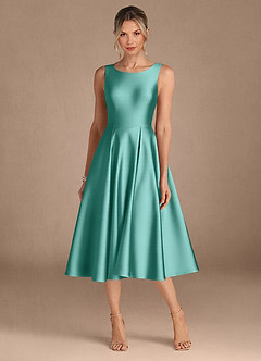Azazie Fulton Mother of the Bride Dresses Aqua A-Line Pleated Stretch Satin Dress image5