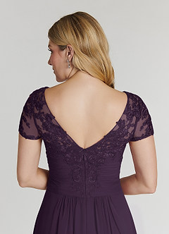 Azazie Thais Mère de la mariée Robes Robe Trapèze en Mousseline de soie Dentelle Prune image6
