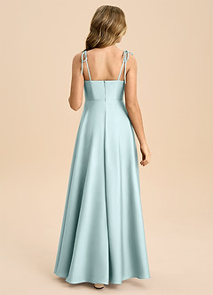 Azazie Popsy Junior Sea Glass A-Line Bow Stretch Satin Dress image3